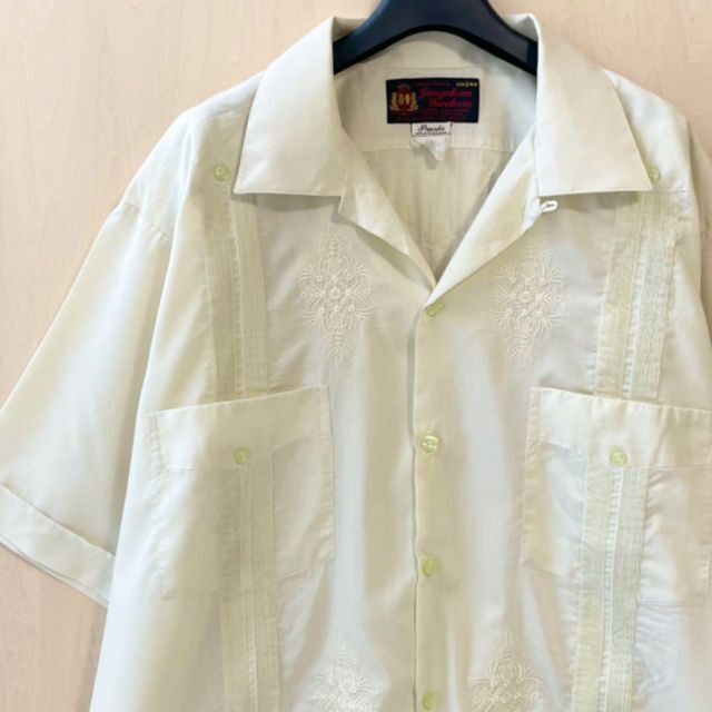 キューバシャツ　オープンカラー　刺繍　プリーツ　ミントグリーン（I14-014） メンズのトップス(シャツ)の商品写真