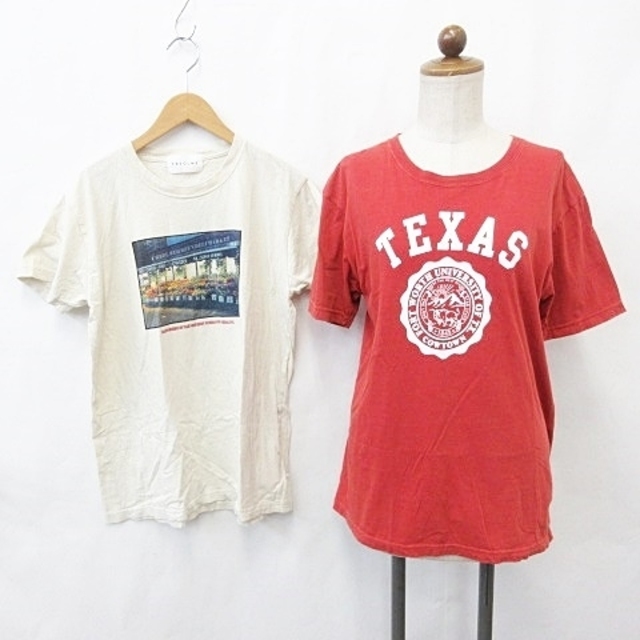Ungrid(アングリッド)のアングリッド クレオルム Tシャツ カットソー 2枚 レッド ベージュ F レディースのトップス(Tシャツ(半袖/袖なし))の商品写真