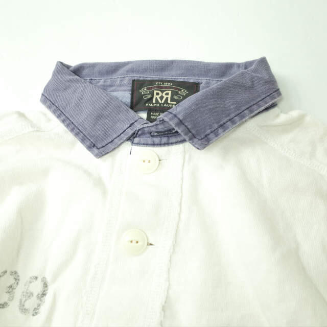 RRL(ダブルアールエル)のRRL ダブルアールエル SAIL MAKERS RUGBY SHIRT ステンシルプリントラガーシャツ S ホワイト Double RL 長袖 プルオーバー トップス【中古】【RRL】 メンズのトップス(ポロシャツ)の商品写真