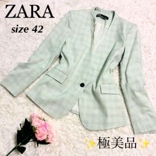 ザラ(ZARA)の✨極美品✨春夏　ZARA 大きいサイズ　ノーカラー　ジャケット　一つボタン　42(ノーカラージャケット)