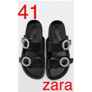 ザラ(ZARA)のZARA ラインストーンバックル　サンダル　41(サンダル)