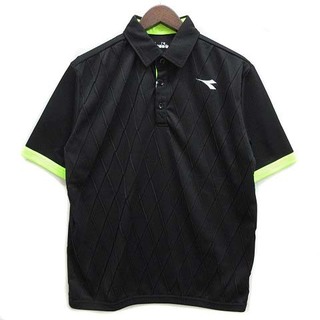 ディアドラ(DIADORA)のディアドラ テニス ゲーム シャツ ポロシャツ 半袖 ダイヤ柄 ドライ UV 黒(ポロシャツ)