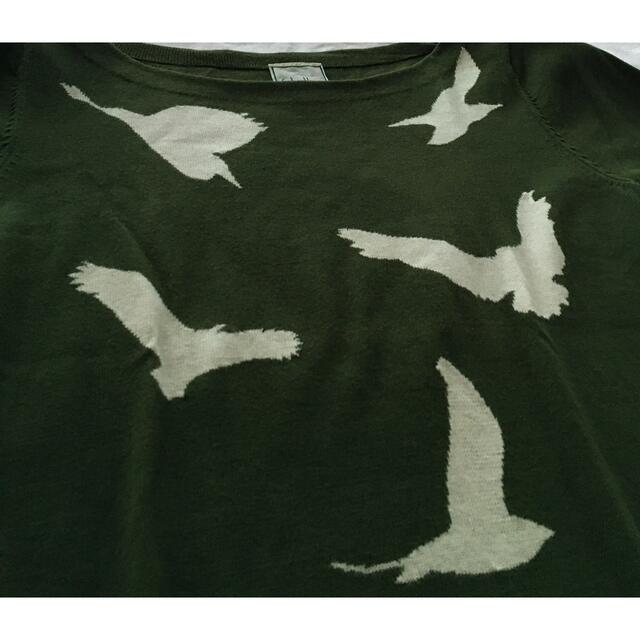 Sybilla(シビラ)の未使用 シビラ グリーン 綿100%ニット半袖トップスLバード鳥 レディースのトップス(ニット/セーター)の商品写真