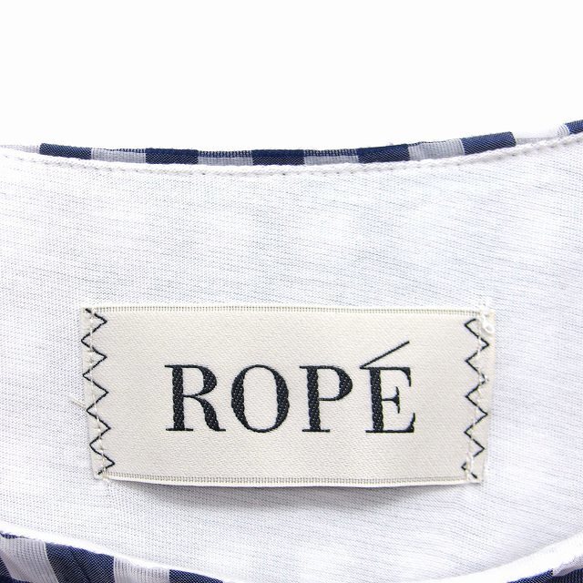 ROPE’(ロペ)のロペ ROPE ギンガムチェック ブラウス シャツ 半袖 丸首 前結び M 紺 レディースのトップス(シャツ/ブラウス(半袖/袖なし))の商品写真