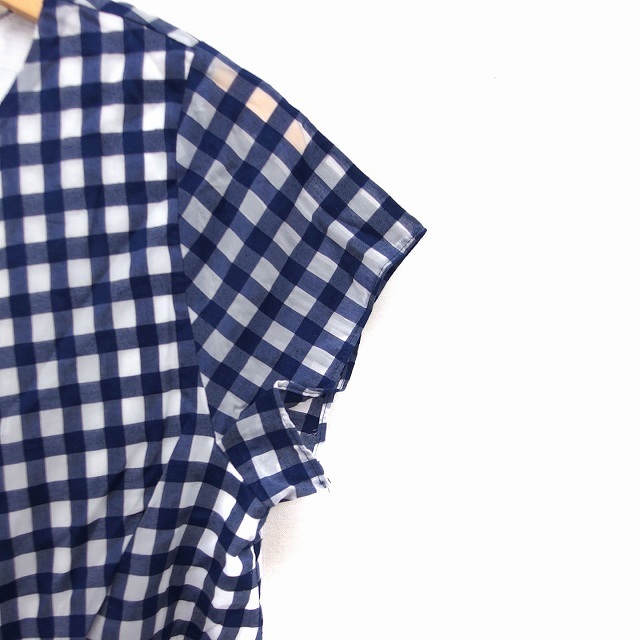ROPE’(ロペ)のロペ ROPE ギンガムチェック ブラウス シャツ 半袖 丸首 前結び M 紺 レディースのトップス(シャツ/ブラウス(半袖/袖なし))の商品写真