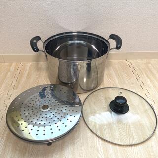 大型 ステンレス製 両手鍋 深鍋 蓋付き 蒸し器 蒸し料理  直径28cm(鍋/フライパン)