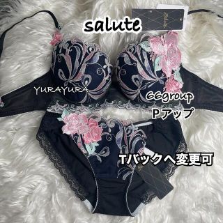 ワコール(Wacoal)のワコール♡サルート66グループプッシュアップブラジャー＆ショーツ◇ブラック(ブラ&ショーツセット)