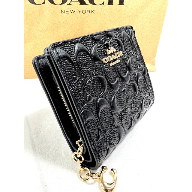 COACH(コーチ)のコーチ coach 新作 二つ折り財布 クロスグレインレザーシグネチャーブラック メンズのファッション小物(折り財布)の商品写真