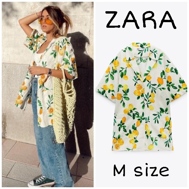 Mカラー【完売品】ZARA　リネンブレンドプリントワンピース　Mサイズ