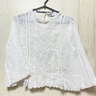 ザラ(ZARA)のZARA レーストップス　白　S M ブラウス　インド製　七分丈(シャツ/ブラウス(長袖/七分))