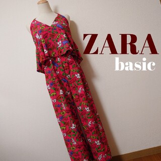 ザラ(ZARA)のZARA ピンク 花柄 ボタニカル ホルターネック コンビネゾン 肌見せ(オールインワン)