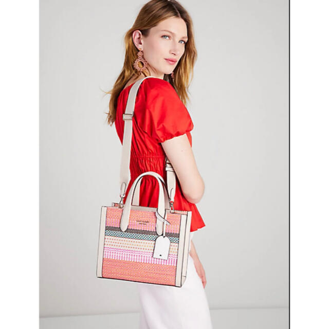 katespade マンハッタンウーブンストライプファブリックスモールトート