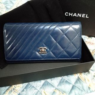 CHANEL 長財布 キャビアスキン ブルー シャネル ココマーク 青 羊皮