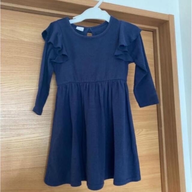 アンシャンテプティ ワンピース 長袖 ネイビー フリル リボン キッズ/ベビー/マタニティのキッズ服女の子用(90cm~)(ワンピース)の商品写真