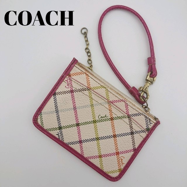 COACH(コーチ)のCOACH　コーチ　パスケース　コインケース　チェック　ピンク　レザー レディースのファッション小物(名刺入れ/定期入れ)の商品写真