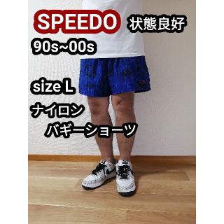 スピード(SPEEDO)の90s 00s スピード ビンテージ ナイロンショーツ ハーフパンツ 総柄 青L(ナイロンジャケット)