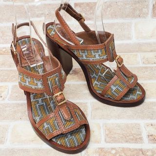 トリーバーチ(Tory Burch)のトリ―バーチ ☆ レザー ベルトデザイン チャンキーヒール サンダル 5.5(サンダル)