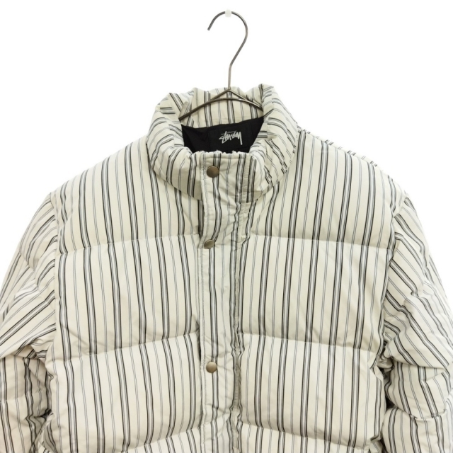 STUSSY ステューシー Stripe Down Puffer Jacket ストライプダウンパファーダウンジャケット ホワイト