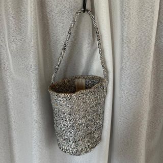 レクタングル　シルバー　かご　バッグ(かごバッグ/ストローバッグ)