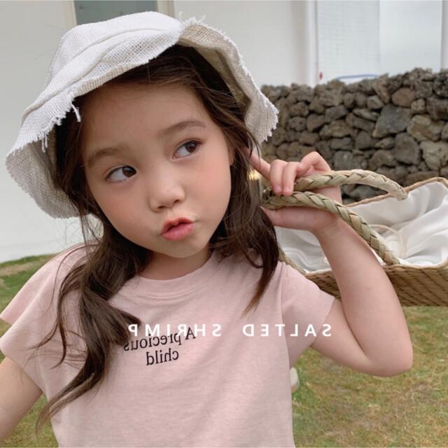 Tシャツ ワンピース 90 プリントロゴ 半袖 韓国子供服 ツーピース ピンク キッズ/ベビー/マタニティのキッズ服女の子用(90cm~)(ワンピース)の商品写真