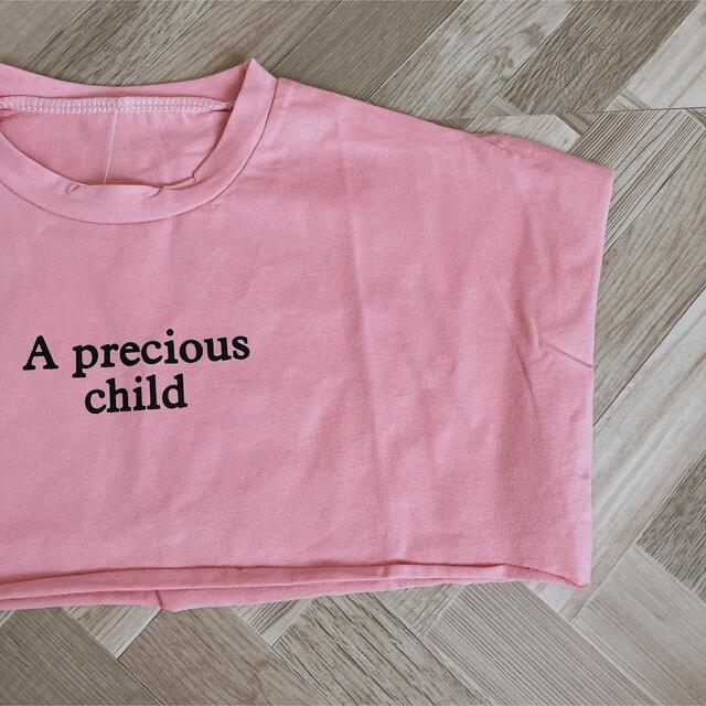 Tシャツ ワンピース 110 プリントロゴ 半袖 韓国子供服 ツーピース ピンク キッズ/ベビー/マタニティのキッズ服女の子用(90cm~)(ワンピース)の商品写真