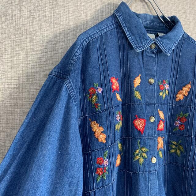 90s ビンテージ アメリカ古着 刺繍 花 デニムシャツ ビックサイズ 古着の通販 by フォロー割10%オフ｜ラクマ