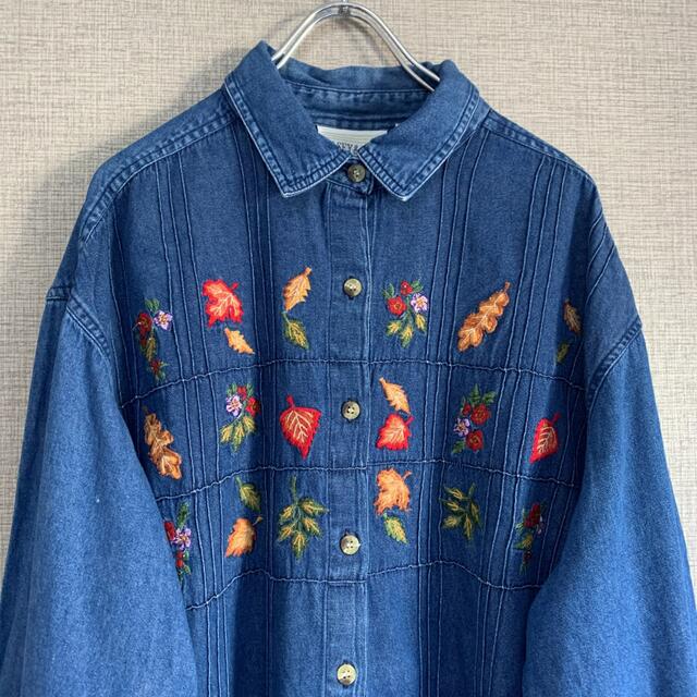 90s ビンテージ アメリカ古着 刺繍 花 デニムシャツ 90s ビンテージ アメリカ古着 刺繍 花 デニムシャツ