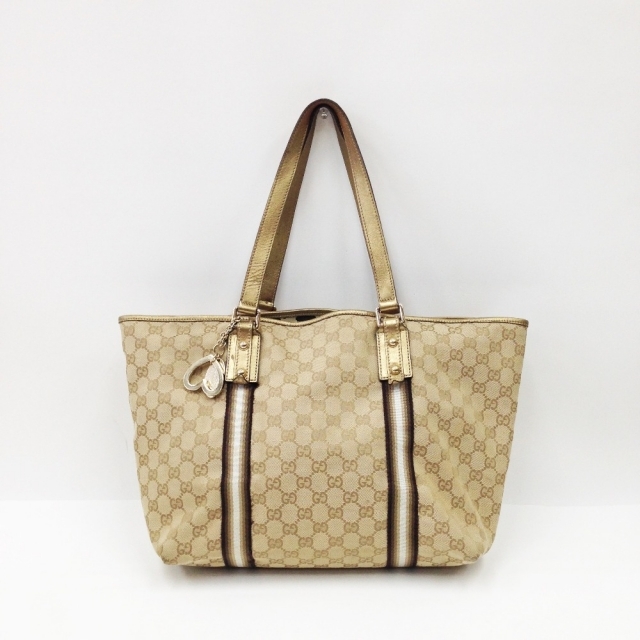 〇〇GUCCI グッチ トートバッグ ハートチャーム付 キャンバス 139261 ブラウン x ベージュ 現状渡しバッグ