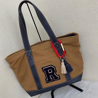 ラシット(Russet)のラシット　キャンバス　トートバッグ　Rマーク　ブラウン　グレー　キーホルダー付き(ショルダーバッグ)