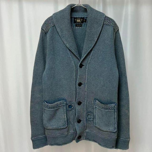 【美品】RRL インディゴ コットン ショールカラーカーディガン ダメージ加工ジャケット/アウター