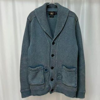 【美品】RRL インディゴ コットン ショールカラーカーディガン ダメージ加工