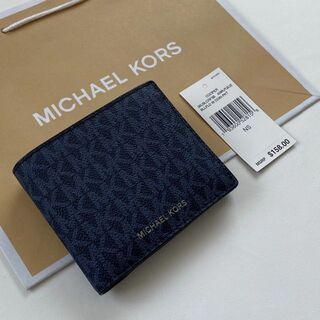 マイケルコース(Michael Kors)のマイケルコース メンズ　 シグネチャー　ネイビー  二つ折り財布　財布(折り財布)