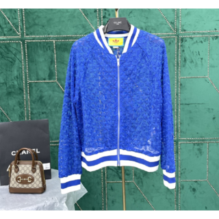 グッチ(Gucci)のGUCCI★ adidasコラボ ロゴ刺繍 ジップジャケット ブルー(カーディガン)