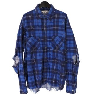 アンユーズド(UNUSED)のアンユーズド UNUSED 19AW ダメージ加工 チェック ネルシャツ 3 青(シャツ)