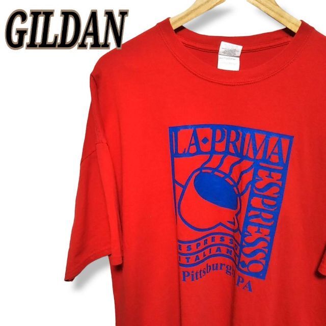 GILDAN(ギルタン)のラプリマエスプレッソ コーヒー 会社 企業 GILDAN ビッグロゴ Tシャツ メンズのトップス(Tシャツ/カットソー(半袖/袖なし))の商品写真