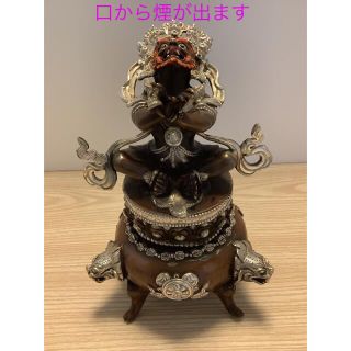 『SALE』《 新品 》 香炉　バイラヴァ　憤怒神　守護神　獅子　銀張り　z5(彫刻/オブジェ)