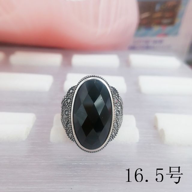 tt16060閉店セール16.5号リング古銀調黒曜石リング レディースのアクセサリー(リング(指輪))の商品写真