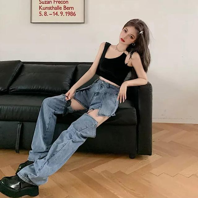 韓国♡憧れ韓国ギャル ♪ ガーター デニムパンツ ワイドパンツ ショートパンツ