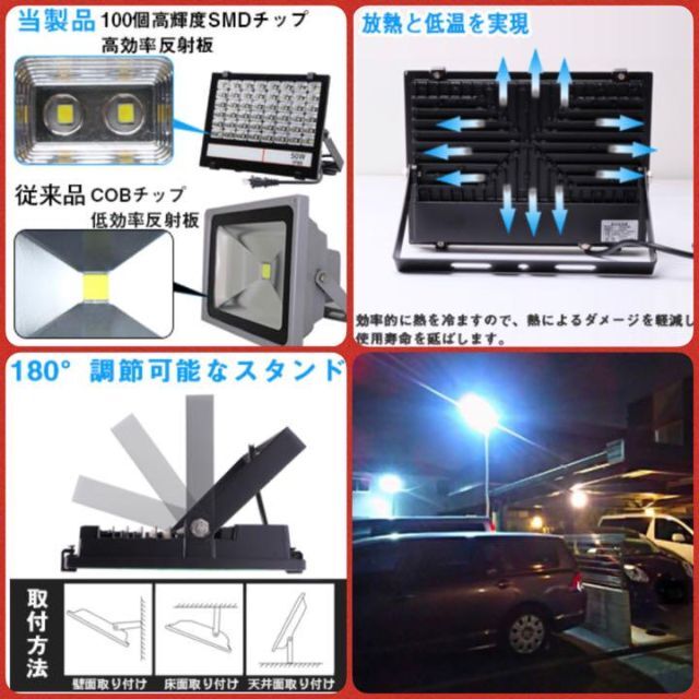❤2台セット❣50W＆5000LM☆超高輝度SMDを100個搭載♪❤投光器の通販