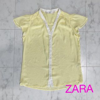 ザラ(ZARA)のブラウス　ZARA 半袖　レモン　シアーブラウス　送料込　M L(シャツ/ブラウス(半袖/袖なし))