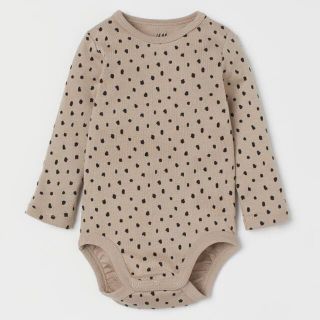 エイチアンドエム(H&M)の【 水通しのみ 】H&M 長袖ボディスーツ ベージュ ドット パターン 85(ロンパース)