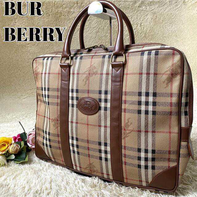 BURBERRY(バーバリー)の【美品】バーバリー ビジネスバッグ ノバチェック シャドーホース PVC 革 茶 メンズのバッグ(ビジネスバッグ)の商品写真