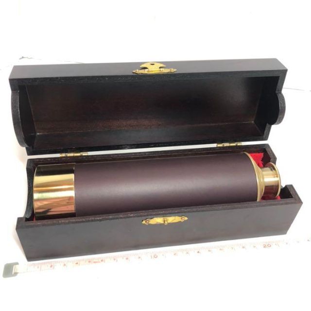 新品・匿名配送】伸びる望遠鏡 木製ボックス アンティーク スパイ