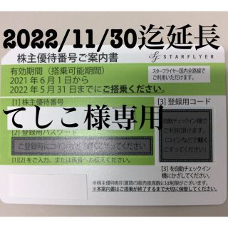 てしこ様専用 スターフライヤー 株主優待 2022/11/30迄延長 1枚送料込(その他)