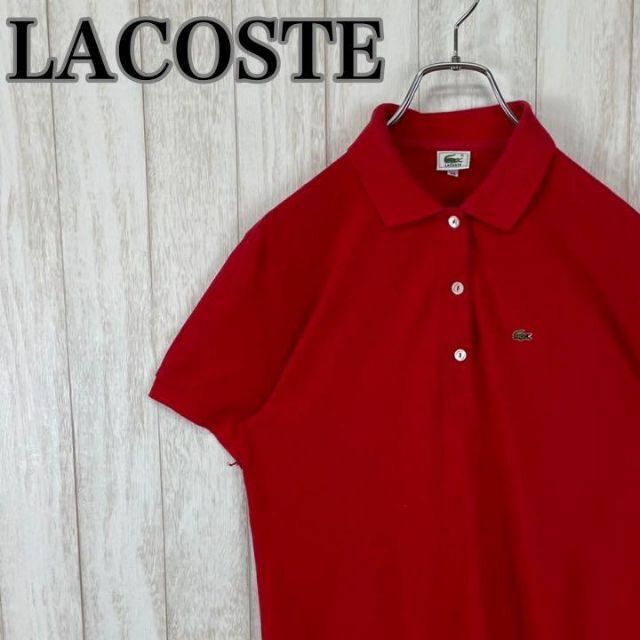 LACOSTE ラコステ 刺繍ロゴ　ワンポイントロゴ　ポロシャツ　半袖　レッド | フリマアプリ ラクマ