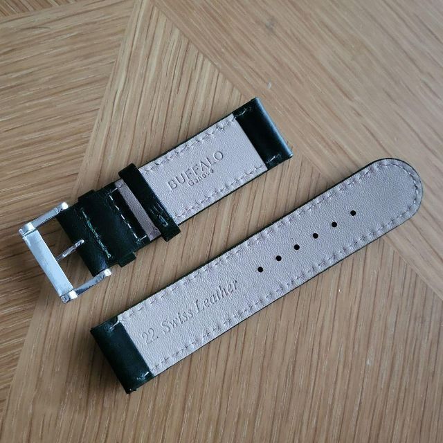 22ミリ22mmスイス製！本革時計ベルト黒×白ステッチ先丸 メンズの時計(レザーベルト)の商品写真