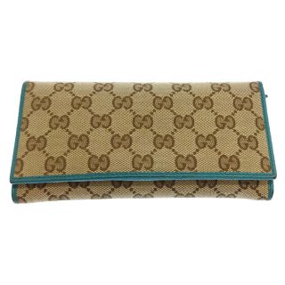 グッチ(Gucci)のGUCCI グッチ GGキャンバスレザーウォレット 二つ折り 長財布 ブラウン/ブルー 346058(長財布)