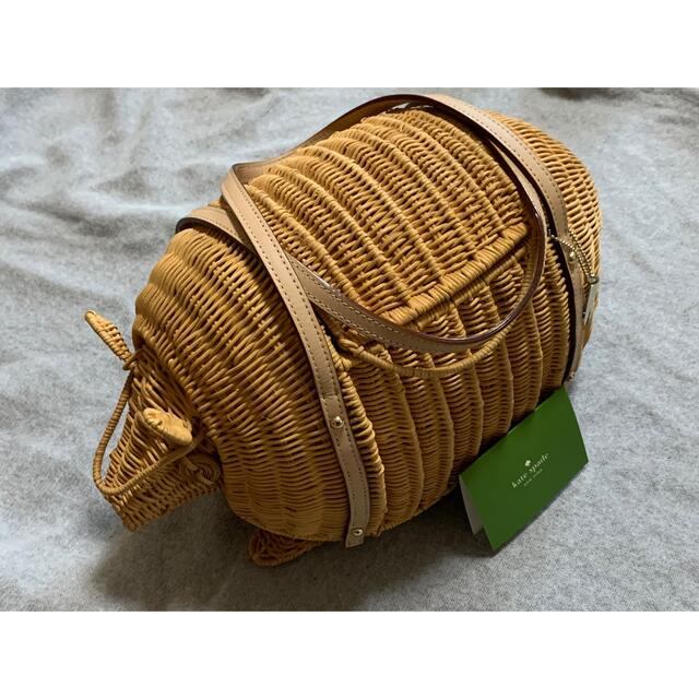 ケイトスペード Kate Spade かごバッグ アルマジロ 籐xレザー 美品