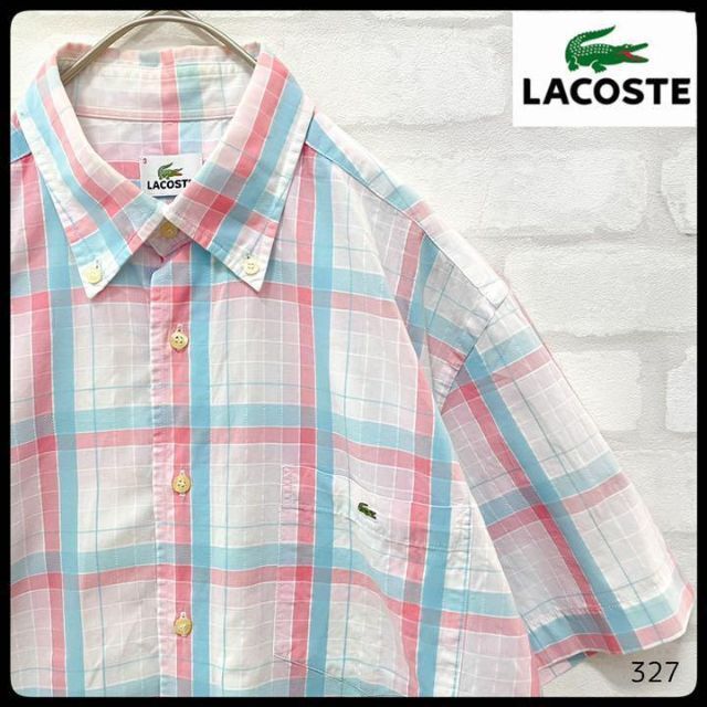 【大人気】LACOSTE 半袖 マルチカラー チェック シャツ M相当 爽やか