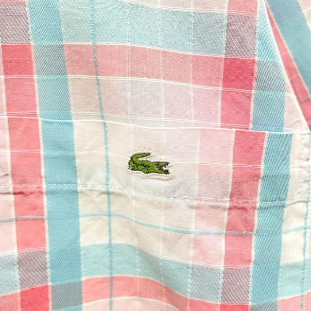 【大人気】LACOSTE 半袖 マルチカラー チェック シャツ M相当 爽やか